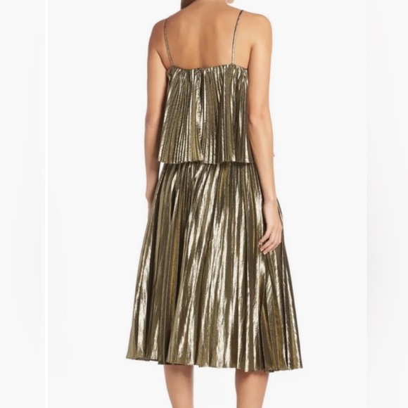 J Crew Pleated Metallic Gold/Black Midi Party Dress - Picture 4 of 7